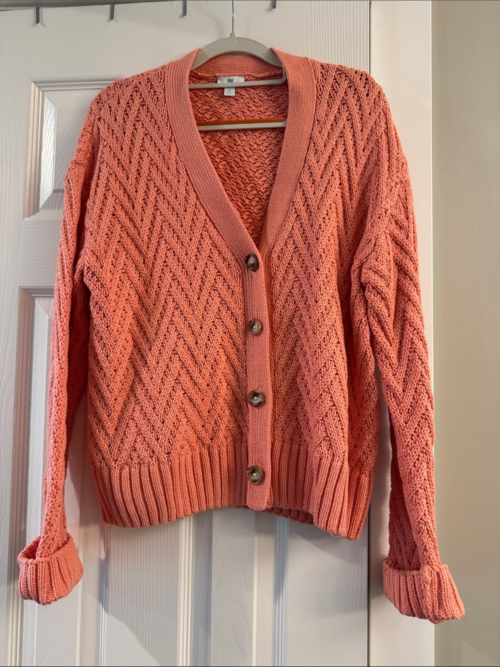 dip Coral Knit Chevron Button-Up Cardigan